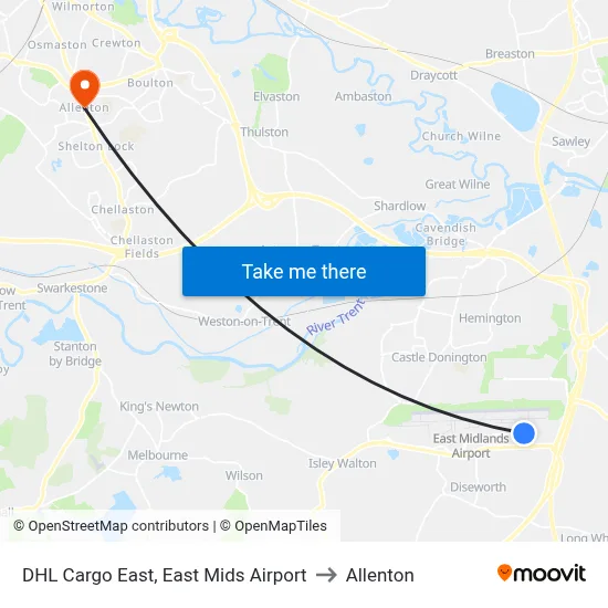 DHL Cargo East, East Mids Airport to Allenton map