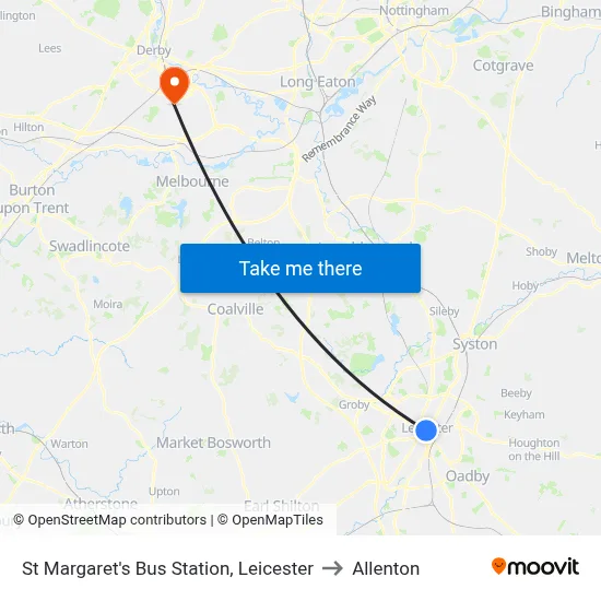 St Margaret's Bus Station, Leicester to Allenton map