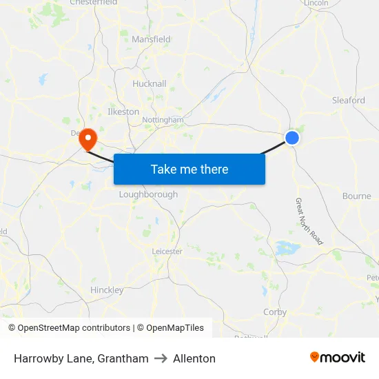 Harrowby Lane, Grantham to Allenton map