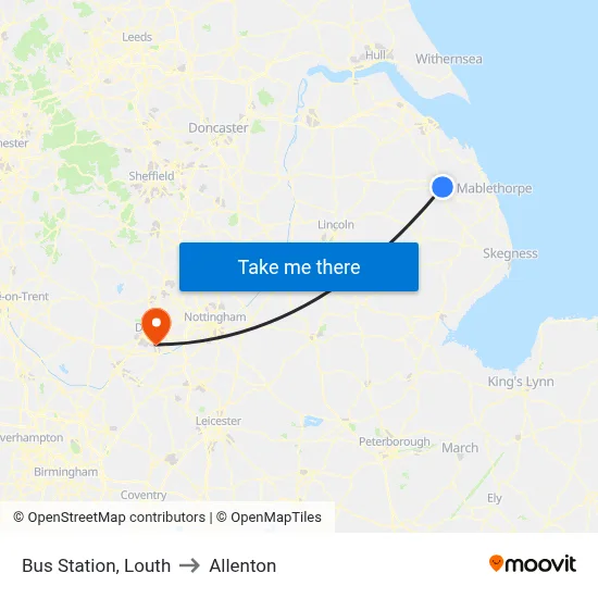 Bus Station, Louth to Allenton map