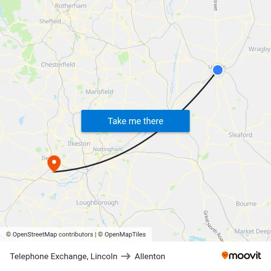 Telephone Exchange, Lincoln to Allenton map