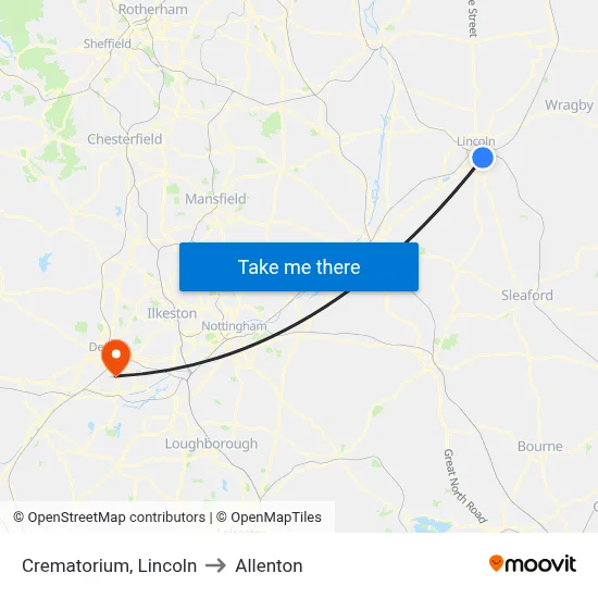 Crematorium, Lincoln to Allenton map