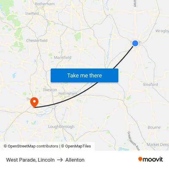 West Parade, Lincoln to Allenton map
