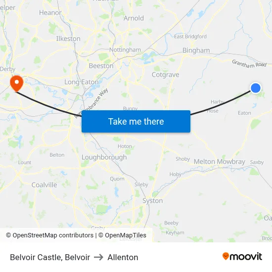 Belvoir Castle, Belvoir to Allenton map