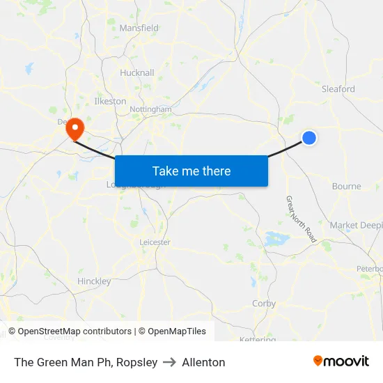 The Green Man Ph, Ropsley to Allenton map