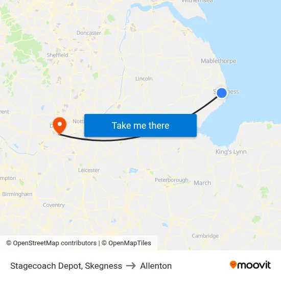 Stagecoach Depot, Skegness to Allenton map