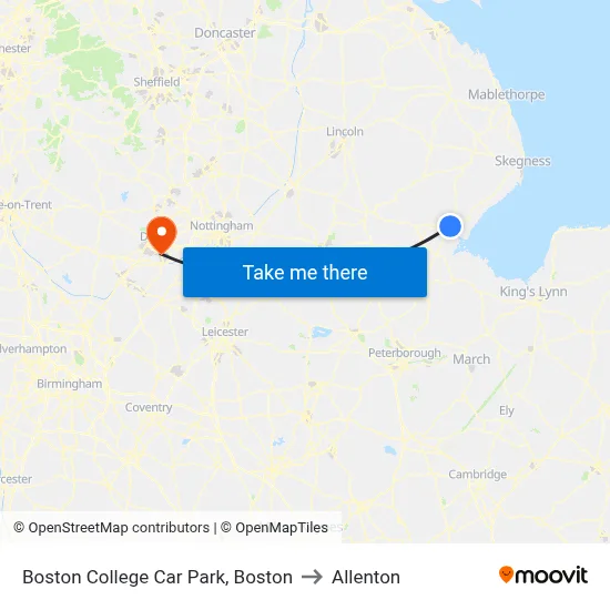 Boston College Car Park, Boston to Allenton map