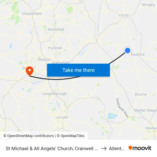 St Michael & All Angels' Church, Cranwell Raf to Allenton map
