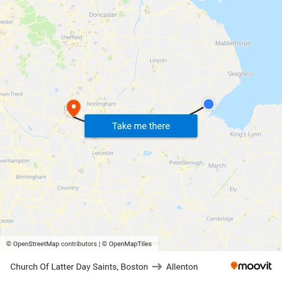 Church Of Latter Day Saints, Boston to Allenton map