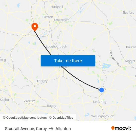 Studfall Avenue, Corby to Allenton map