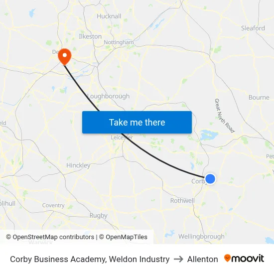 Corby Business Academy, Weldon Industry to Allenton map
