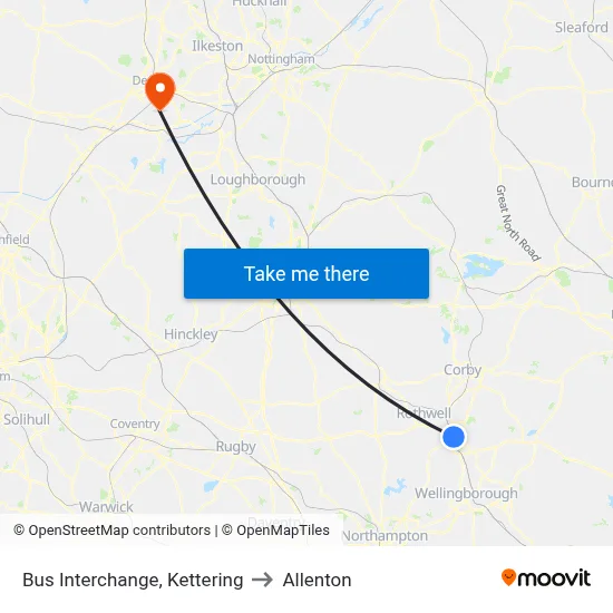 Bus Interchange, Kettering to Allenton map