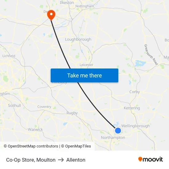 Co-Op Store, Moulton to Allenton map