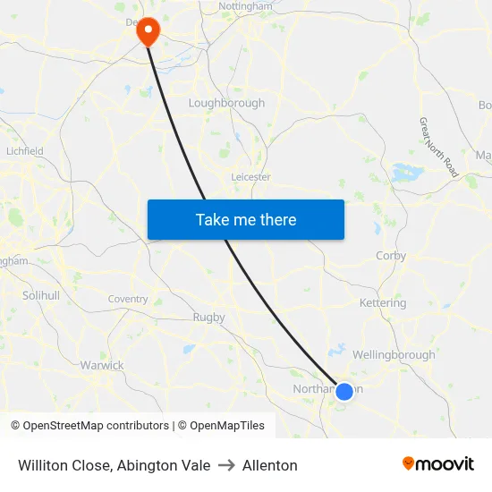 Williton Close, Abington Vale to Allenton map