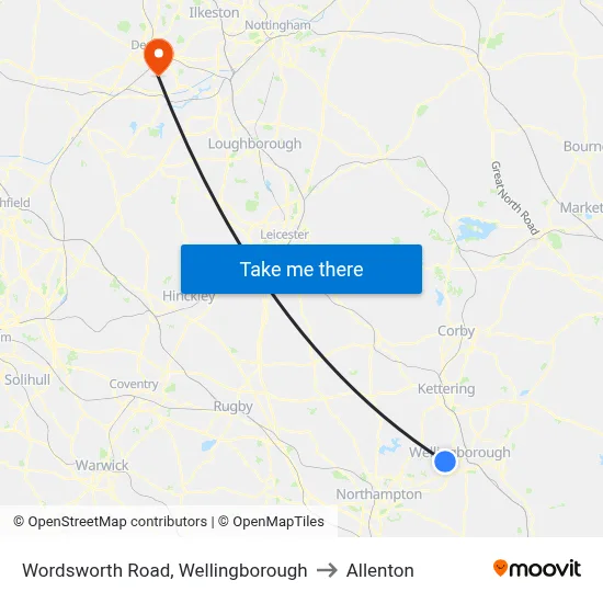 Wordsworth Road, Wellingborough to Allenton map