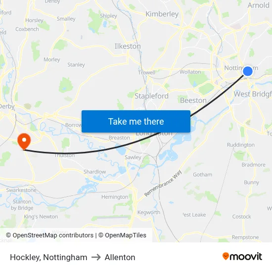 Hockley, Nottingham to Allenton map