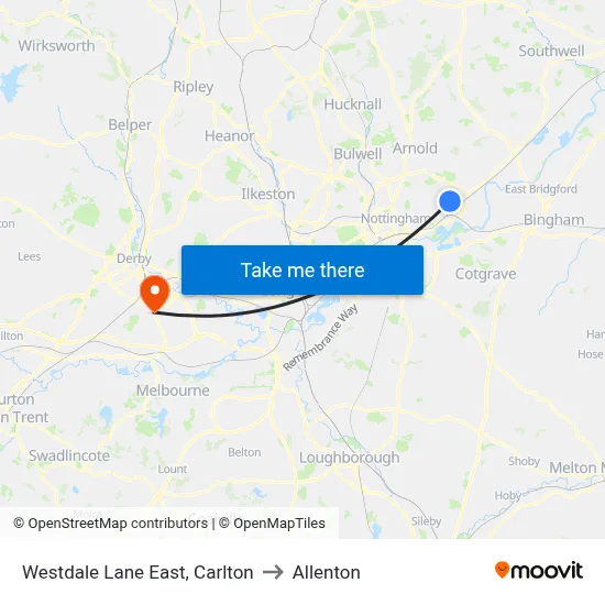 Westdale Lane East, Carlton to Allenton map