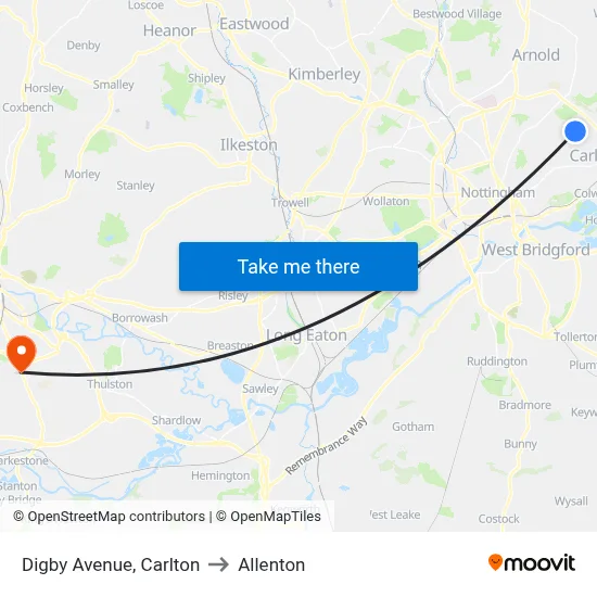Digby Avenue, Carlton to Allenton map