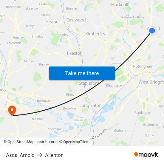 Asda, Arnold to Allenton map