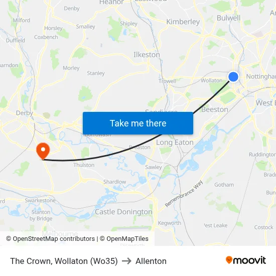 The Crown, Wollaton (Wo35) to Allenton map