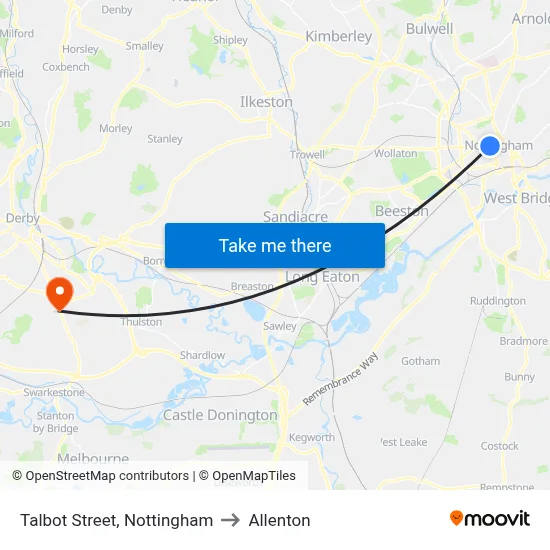 Talbot Street, Nottingham to Allenton map