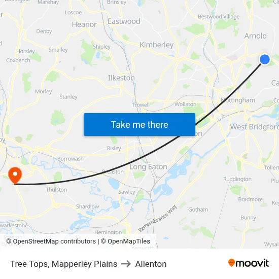Tree Tops, Mapperley Plains to Allenton map