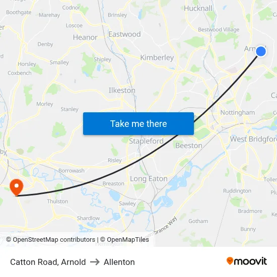 Catton Road, Arnold to Allenton map