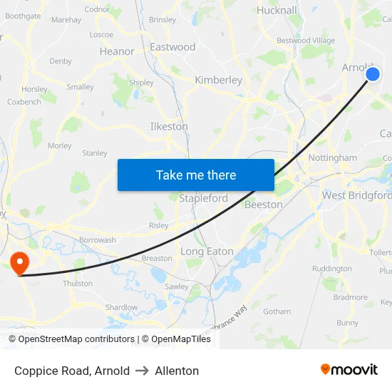 Coppice Road, Arnold to Allenton map