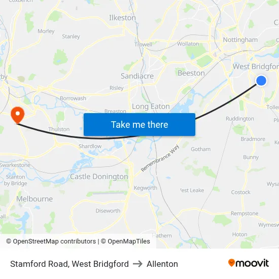 Stamford Road, West Bridgford to Allenton map