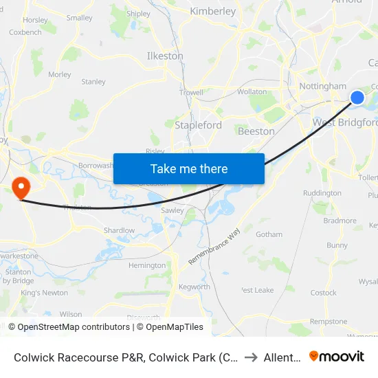 Colwick Racecourse P&R, Colwick Park (Ck27) to Allenton map