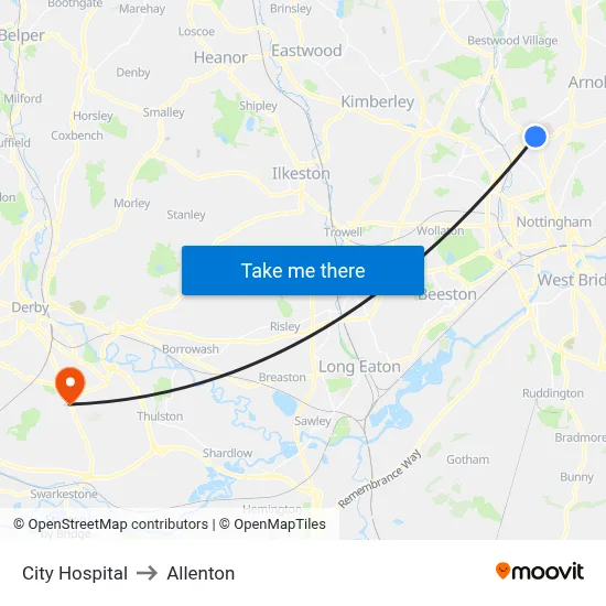 City Hospital to Allenton map