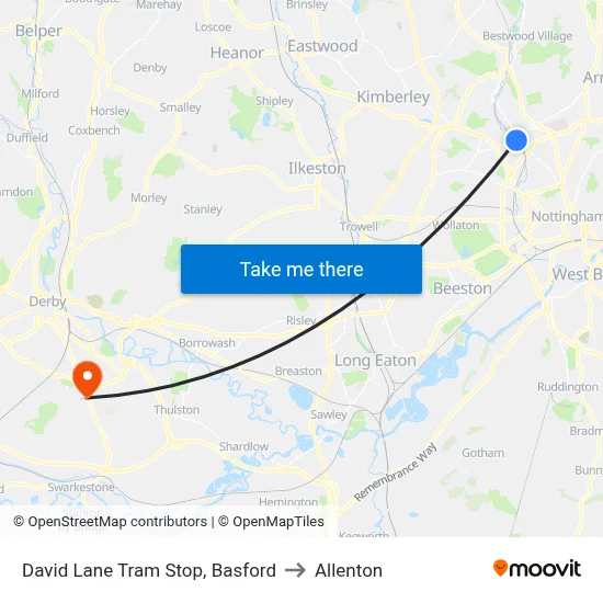 David Lane Tram Stop, Basford to Allenton map