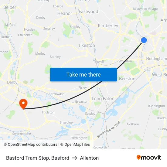 Basford Tram Stop, Basford to Allenton map