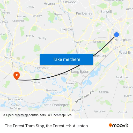 The Forest Tram Stop, the Forest to Allenton map