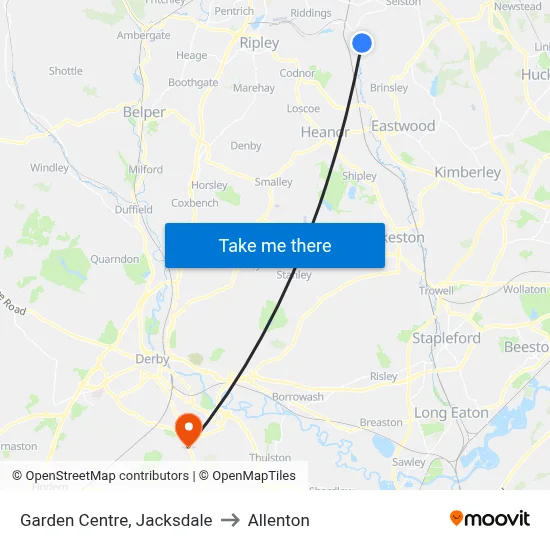 Garden Centre, Jacksdale to Allenton map