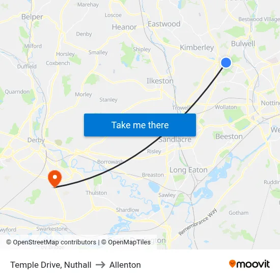 Temple Drive, Nuthall to Allenton map