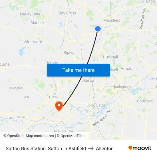 Sutton Bus Station, Sutton In Ashfield to Allenton map