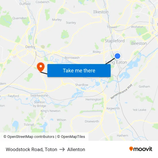 Woodstock Road, Toton to Allenton map