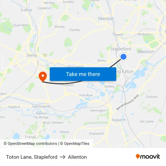 Toton Lane, Stapleford to Allenton map