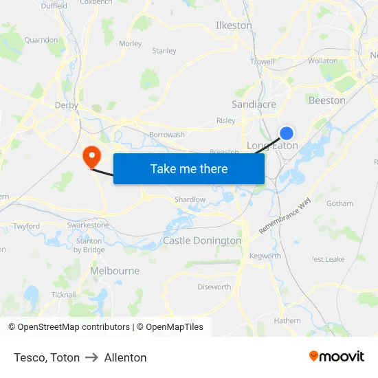 Tesco, Toton to Allenton map