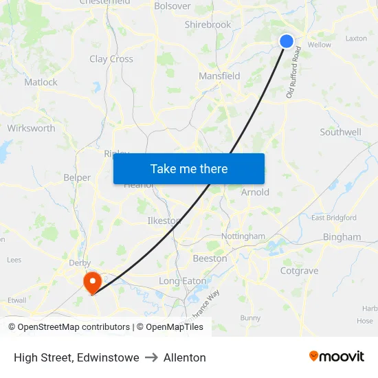 High Street, Edwinstowe to Allenton map