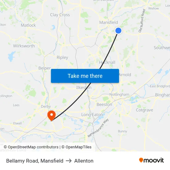 Bellamy Road, Mansfield to Allenton map