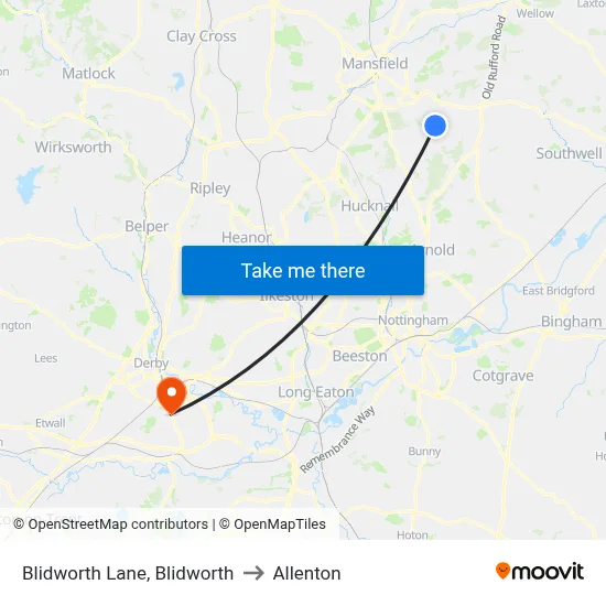Blidworth Lane, Blidworth to Allenton map