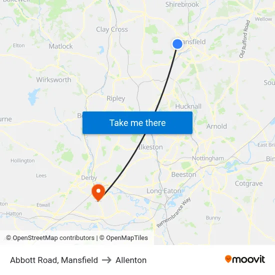 Abbott Road, Mansfield to Allenton map