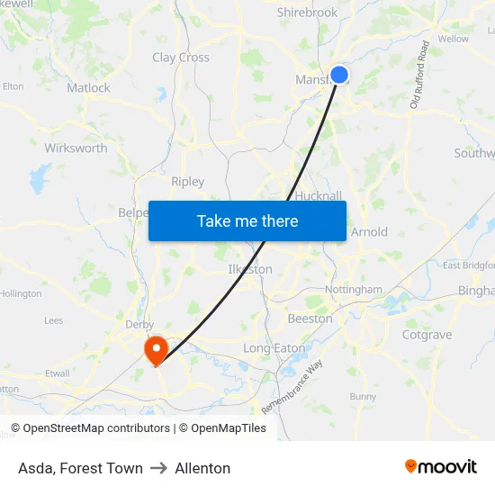 Asda, Forest Town to Allenton map