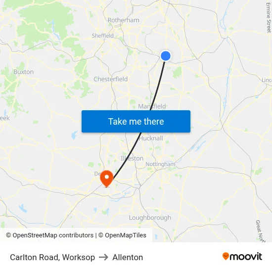 Carlton Road, Worksop to Allenton map