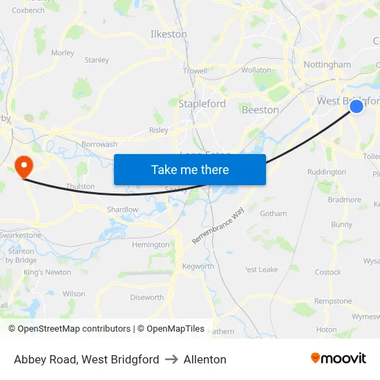 Abbey Road, West Bridgford to Allenton map