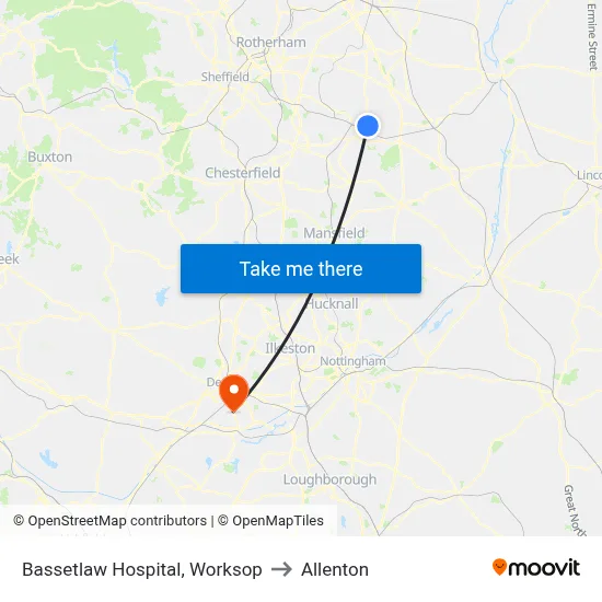 Bassetlaw Hospital, Worksop to Allenton map