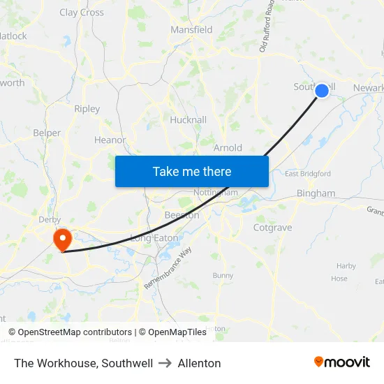 The Workhouse, Southwell to Allenton map