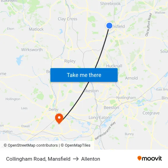 Collingham Road, Mansfield to Allenton map